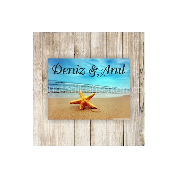 Deniz Yıldızlı Deniz Kabuklu Nikah Şekeri Etiketi - 076